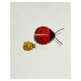 2 Lady Bug metal Brooches Pins