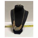 Abalone & silver tone rice Bead necklace, Earrings