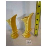 2 Yellow Mid Century Shawnee? Pottery bud Vases