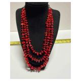 3 Strands Red Coral like stones, Brown filler bead