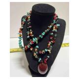 2 Western Styles Faux Turquoise Coral Necklaces