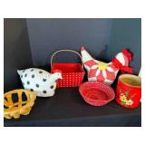 Red & White Dï¿½cor, Chickens, crock painted red,