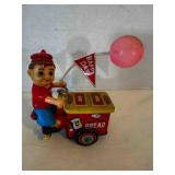 Tin Wind UP Toy, Oven Fresh Bread, tin cart, boy