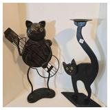 Black Cat wood plant Stand, Metal Cat Playing