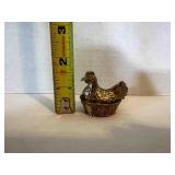 Hen on Nest, Small cast metal painted