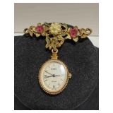 1928 Jewelry Co. Quartz Watch Brooch Pin Gold Tone