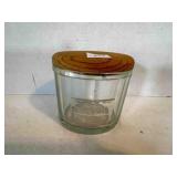 Round Glass Salt Box wood lid, heavy glass