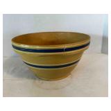 Large Yellowware Crock bowl 11' Blue White Stripe