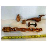 Wood Carved Pieces Ball & Chain, bird, girls