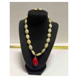 925 Earrings Western Style Necklace-Green & Red