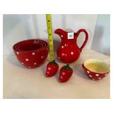 Red Dots small mixing bowls set & Red Dot Pitcher