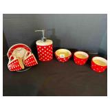 Red Polka Dots Espresso Cups & Saucers, Ramekins
