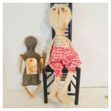 2 Polka Dot Pig Primatives hand made Dolls & wood