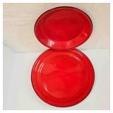 2 Red Enamelware Trays w/black Trim 11' & 14'