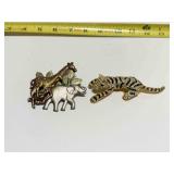 Tiger Gold Tone 4' Rhinestone Brooch, Jungle