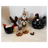 Chickens!! Ceramic, wood craved, cookie jar, bowl
