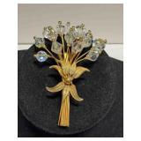 Aurora Borealis Bouquet Brooch-vintage gold tone