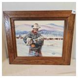 Winter Cowboy w/calf on Canvas by Betty Major