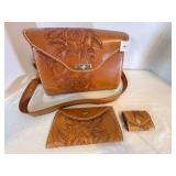 Leather Hand Tooled Purse, Billfold Clutch