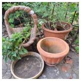 Concrete Basket & Terra Cotta Pots & dish