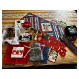 Christmas Quilted Table Runner, Fabric Gift bags,