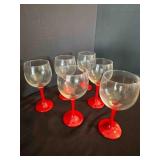6 Red Stemmed Glass Wine Glasses 7' tall