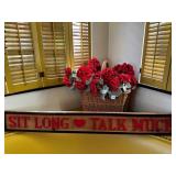 Red Silk Geraniums in 16' Basket, 46'x6' wood sign