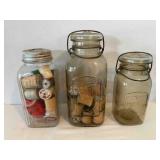 3 Clear Canning Jars, 2 Qt, 1 half gal, clamp