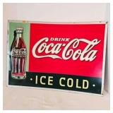 Coca Cola Ice Cold Tin Sign 27ï¿½'x19ï¿½'-look at pics