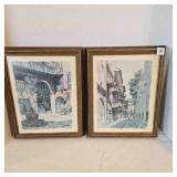 2 Street Scenes on Wood & Glass Frame by Don Davey