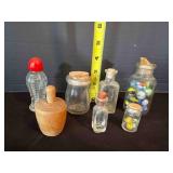 Vintage smaller bottles corks, bumble bee marbles?