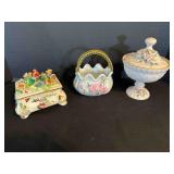 3 ceramic Dï¿½cor, Lefton Lidded Pink Bisque