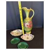 Hand Painted Pitcher, 2 dishes