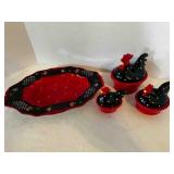 3 Hen on Nest, Polka dot Chickens