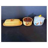 Reveille Rooster Butter Dish & Lid & Sugar Bowl w/