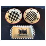 Chicken Pottery Loaf pan, 2 Rooster Plates 8ï¿½'