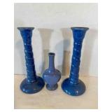 Blue Glaze gray pottery clay Candle sticks & vase