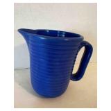 Blue Glaze Ribbed Pottery Milk Pitcher 5ï¿½' USA