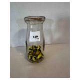 Half Pint Milk bottle, w/cap, swirl black & yellow