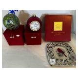 Cloisonne Peacock Christmas Ornament, Red Ball