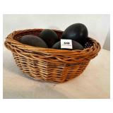 4 Emu Eggs in Basket, holes in end for blown eggs