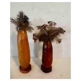 2 Blackjack Gourds Native American Art 2007 Signed