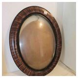 Oval Domed Glass Wood Frame, Frame shows wear