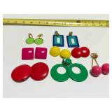 7 pr 1980's Colorful Clip On Earrings