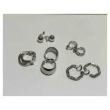 5 pr Silver tone Earrings-2 signed Kramer & Monet
