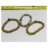3 Cloisonnï¿½ Stretch Bead Bracelets, yellow & white