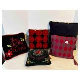 5 Black & Red Cute Fancy Pillows, Some Christmas