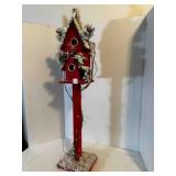 Red Christmas Wood Birdhouse on stand 36' tall
