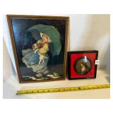 Glass Framed 10x13 Child w/Umbrella, Framed Plate
