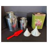 3 Metal Canisters-2 look like milk cans, 1 floral